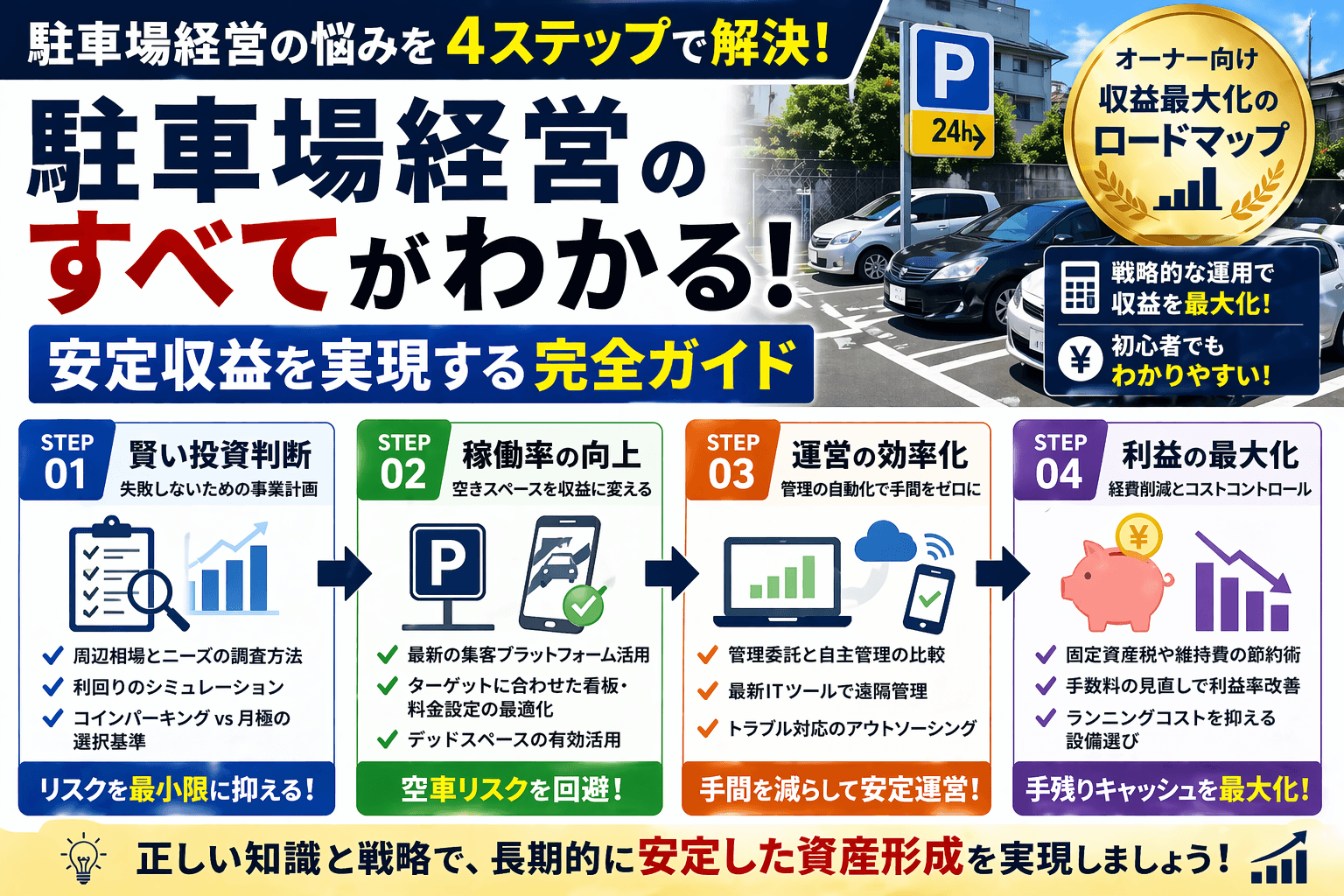 【完全版】駐車場経営の教科書｜収益最大化から管理の自動化、投資判断まで徹底解説